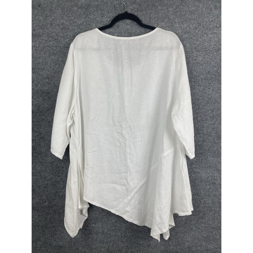 For-Cynthia White Linen Asymmetrical 3/4 Sleeve Blouse Size XL‎ - Picture 6 of 13